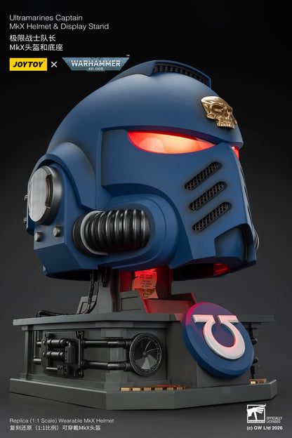 Ultramarines Captain MkX Helmet & Display Stand- Warhammer 40k 1/1 Action Figure By JOYTOY