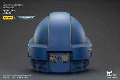 Ultramarines Captain MkX Helmet & Display Stand- Warhammer 40k 1/1 Action Figure By JOYTOY