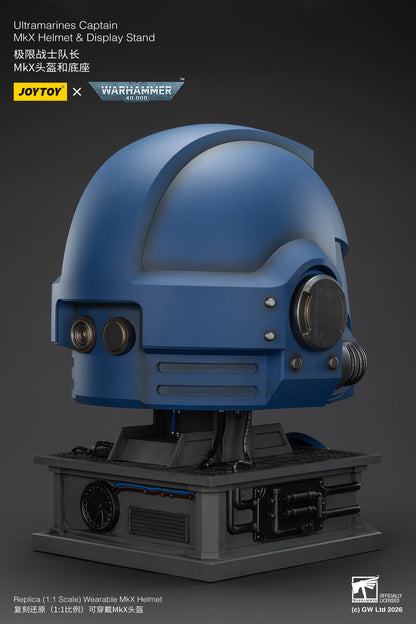 Ultramarines Captain MkX Helmet & Display Stand- Warhammer 40k 1/1 Action Figure By JOYTOY