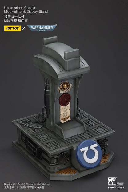 Ultramarines Captain MkX Helmet & Display Stand- Warhammer 40k 1/1 Action Figure By JOYTOY