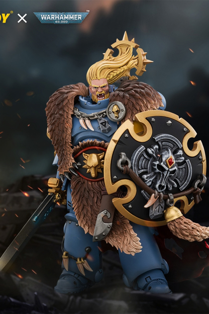 Space Wolves Wolf Guard Battle Leader with Master-crafted Power Weapon, Storm Shield, Thunder Hammer,Master-crafted Heavy Bolt Pistol, and Plasma Pistol - Warhammer 40k 1/18 Action Figure By JOYTOY