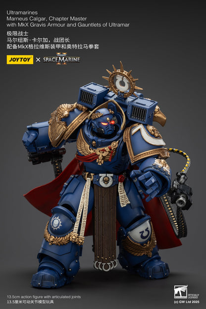 Ultramarines Marneus Calgar, Chapter Master with MKX Gravis Armor and Gauntlets of Ultramar- Warhammer SPACE MARINE II 1/18 Action Figure By JOYTOY