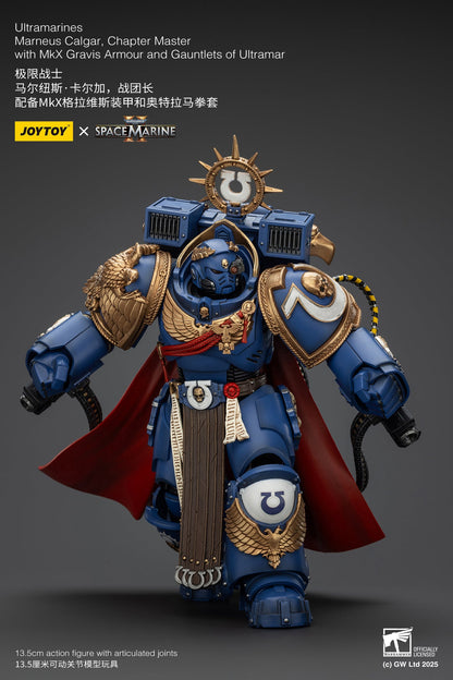 Ultramarines Marneus Calgar, Chapter Master with MKX Gravis Armor and Gauntlets of Ultramar- Warhammer SPACE MARINE II 1/18 Action Figure By JOYTOY