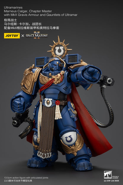Ultramarines Marneus Calgar, Chapter Master with MKX Gravis Armor and Gauntlets of Ultramar- Warhammer SPACE MARINE II 1/18 Action Figure By JOYTOY