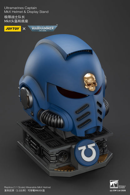 Ultramarines Captain MkX Helmet & Display Stand- Warhammer 40k 1/1 Action Figure By JOYTOY
