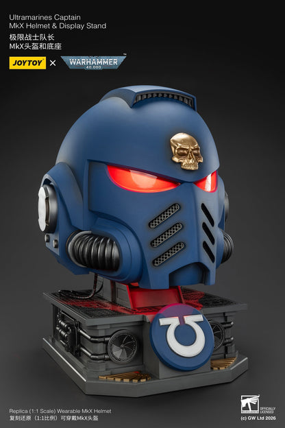 Ultramarines Captain MkX Helmet & Display Stand- Warhammer 40k 1/1 Action Figure By JOYTOY