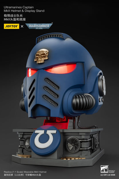 Ultramarines Captain MkX Helmet & Display Stand- Warhammer 40k 1/1 Action Figure By JOYTOY