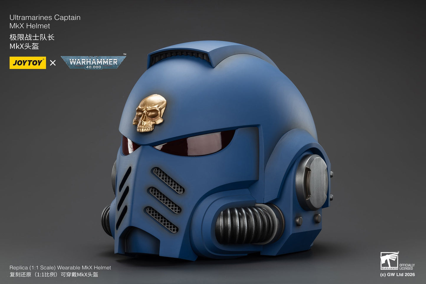 Ultramarines Captain MkX Helmet & Display Stand- Warhammer 40k 1/1 Action Figure By JOYTOY