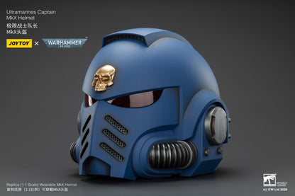 Ultramarines Captain MkX Helmet & Display Stand- Warhammer 40k 1/1 Action Figure By JOYTOY
