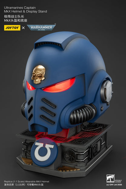 Ultramarines Captain MkX Helmet & Display Stand- Warhammer 40k 1/1 Action Figure By JOYTOY