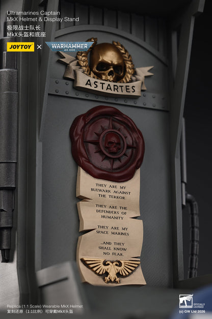 Ultramarines Captain MkX Helmet & Display Stand- Warhammer 40k 1/1 Action Figure By JOYTOY