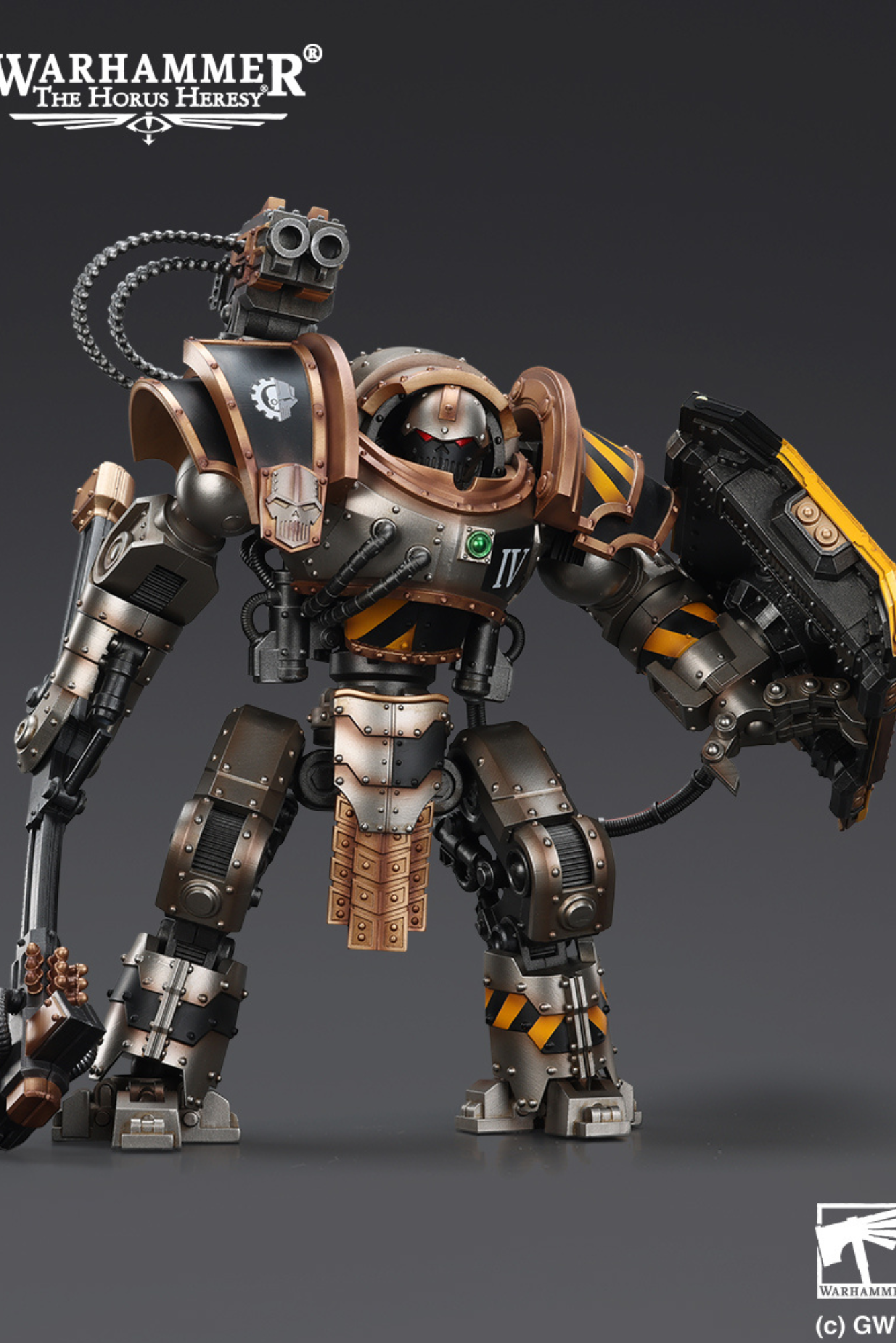 Iron Warriors Iron Circle Domitar-Ferrum Class Battle-automata with Karceri Battle Shield and Graviton Crusher- Warhammer "The Horus Heresy" Action Figure By JOYTOY