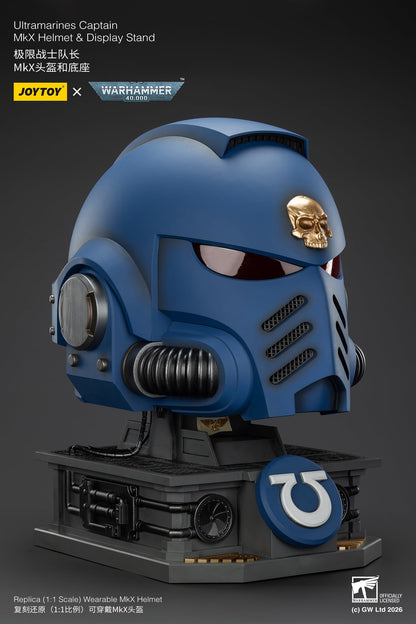 Ultramarines Captain MkX Helmet & Display Stand- Warhammer 40k 1/1 Action Figure By JOYTOY
