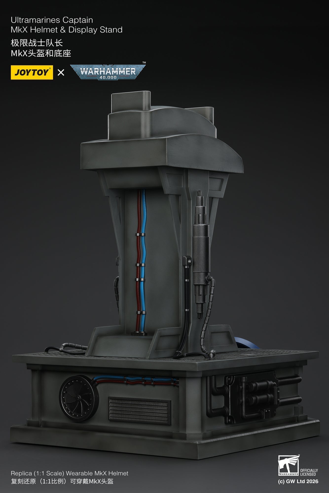 Ultramarines Captain MkX Helmet & Display Stand- Warhammer 40k 1/1 Action Figure By JOYTOY