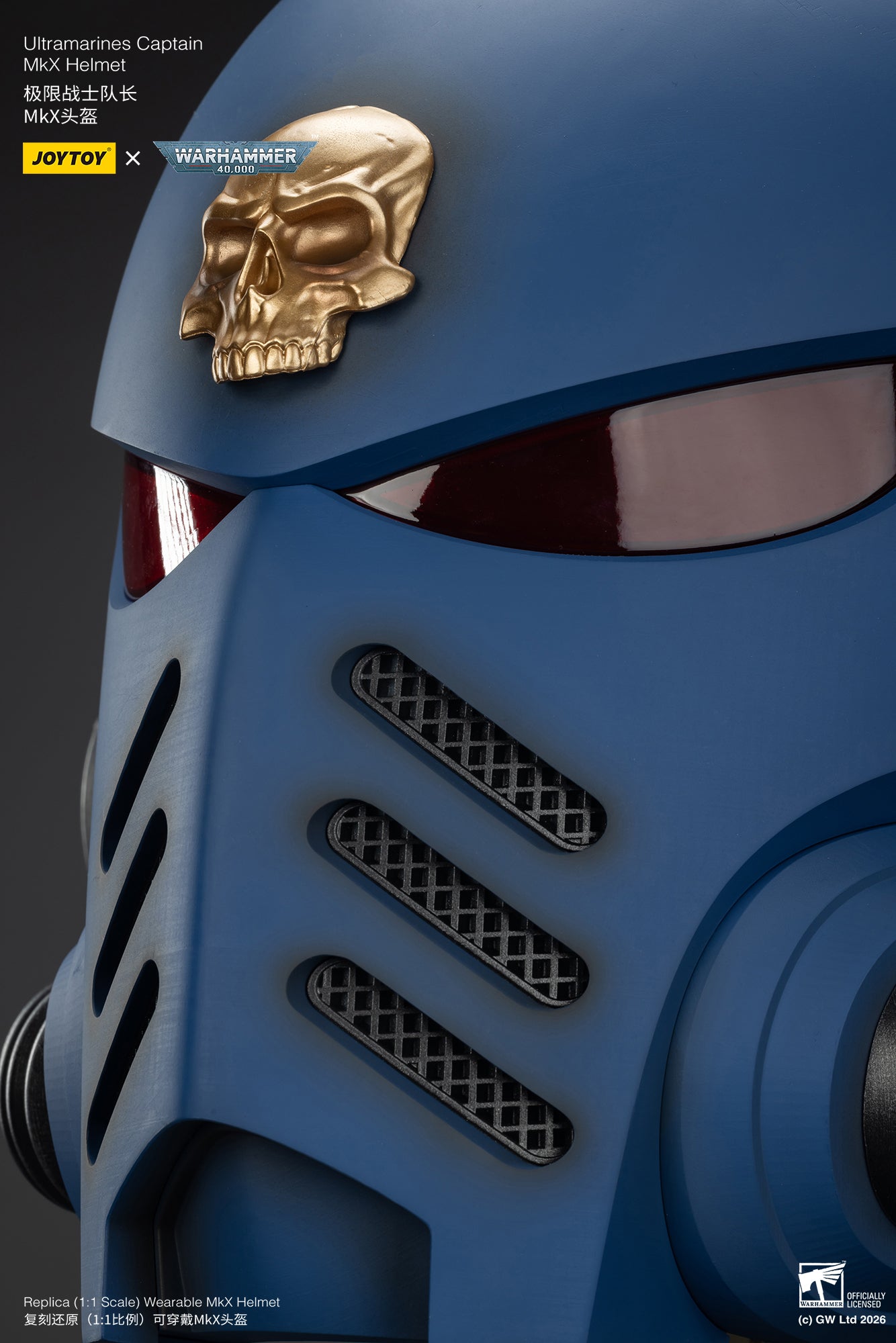 Ultramarines Captain MkX Helmet & Display Stand- Warhammer 40k 1/1 Action Figure By JOYTOY
