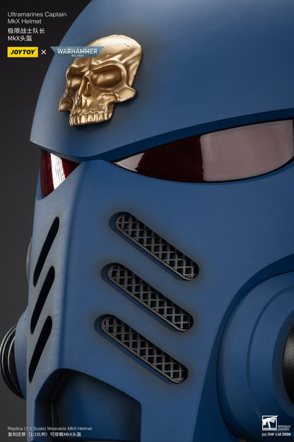 Ultramarines Captain MkX Helmet & Display Stand- Warhammer 40k 1/1 Action Figure By JOYTOY
