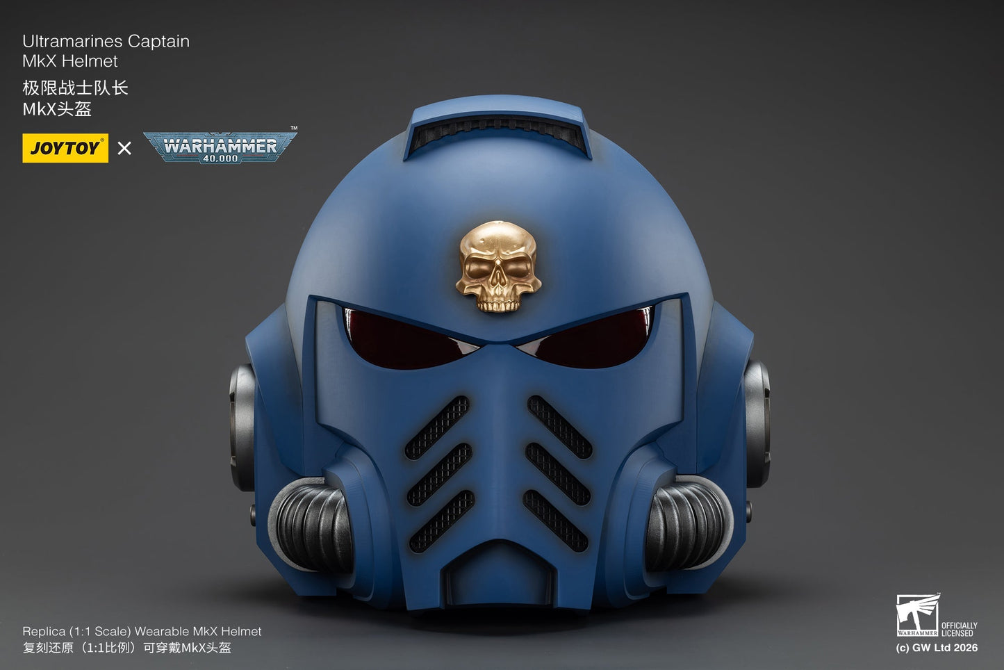 Ultramarines Captain MkX Helmet & Display Stand- Warhammer 40k 1/1 Action Figure By JOYTOY