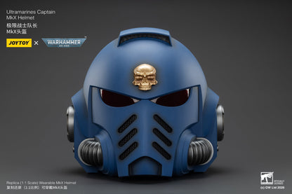 Ultramarines Captain MkX Helmet & Display Stand- Warhammer 40k 1/1 Action Figure By JOYTOY