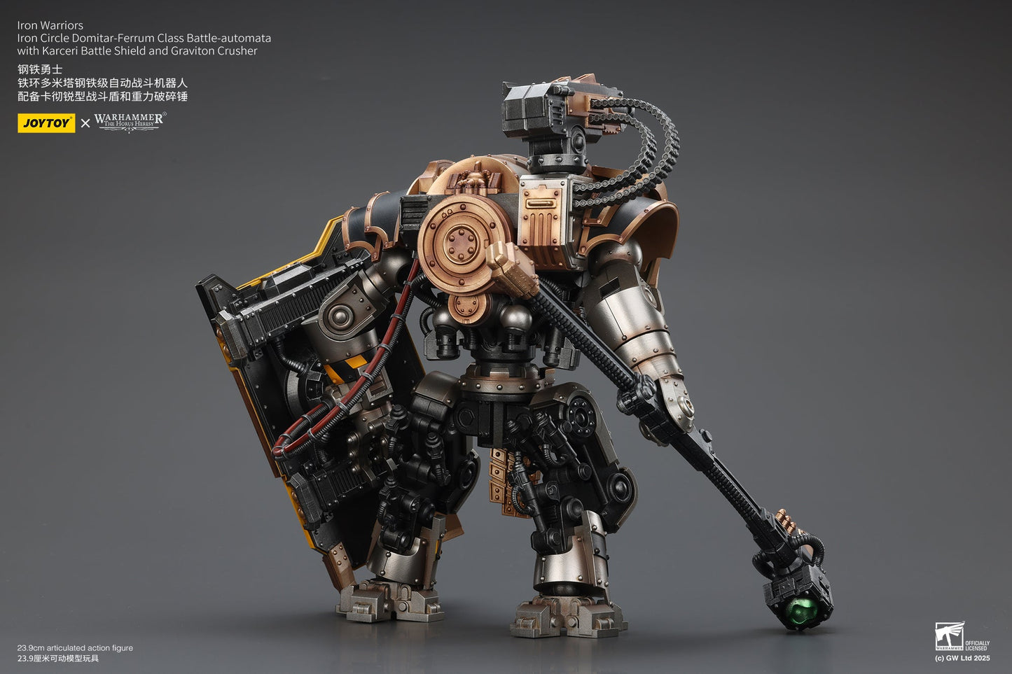 Iron Warriors Iron Circle Domitar-Ferrum Class Battle-automata with Karceri Battle Shield and Graviton Crusher- Warhammer "The Horus Heresy" Action Figure By JOYTOY