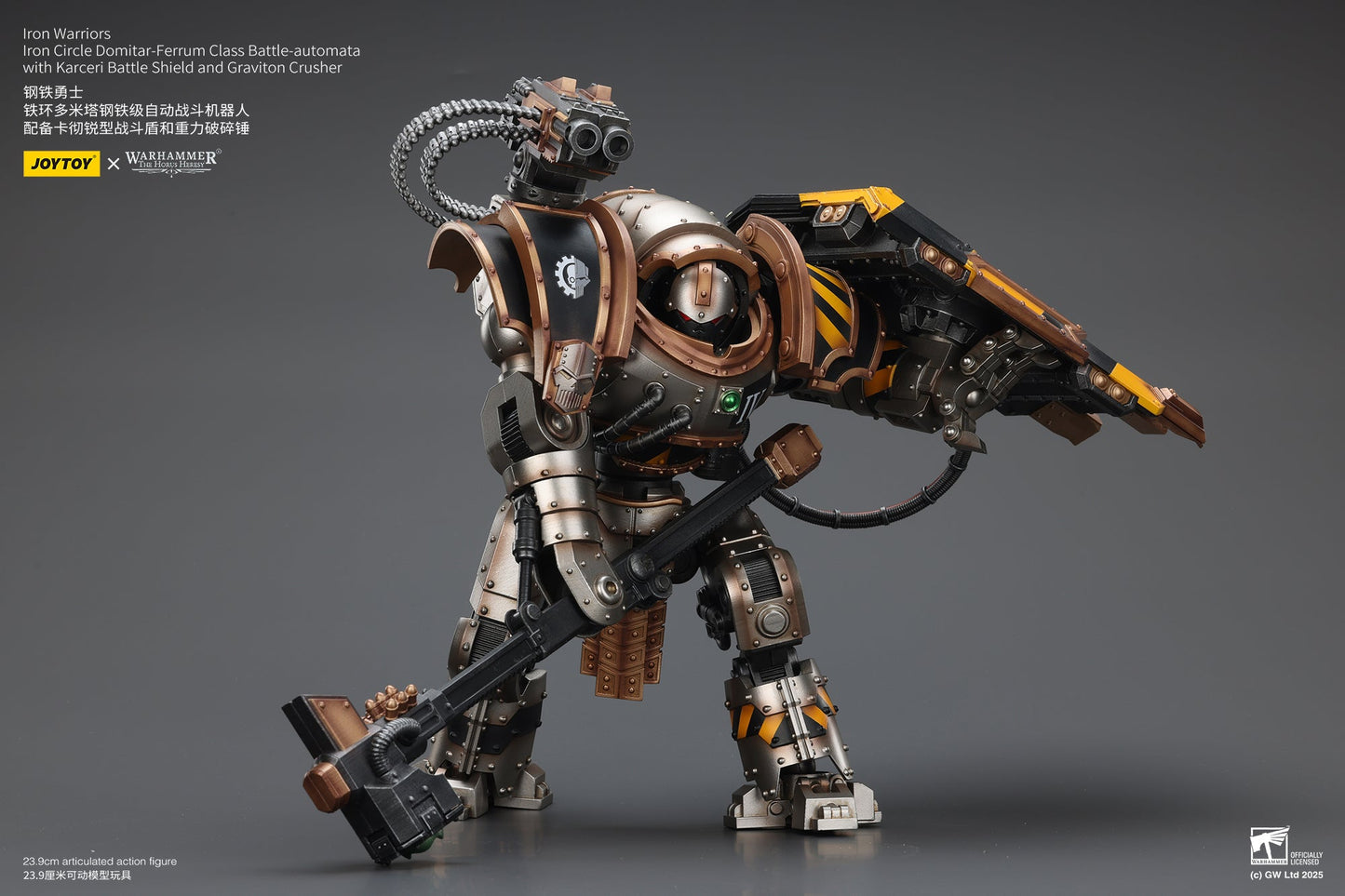 Iron Warriors Iron Circle Domitar-Ferrum Class Battle-automata with Karceri Battle Shield and Graviton Crusher- Warhammer "The Horus Heresy" Action Figure By JOYTOY