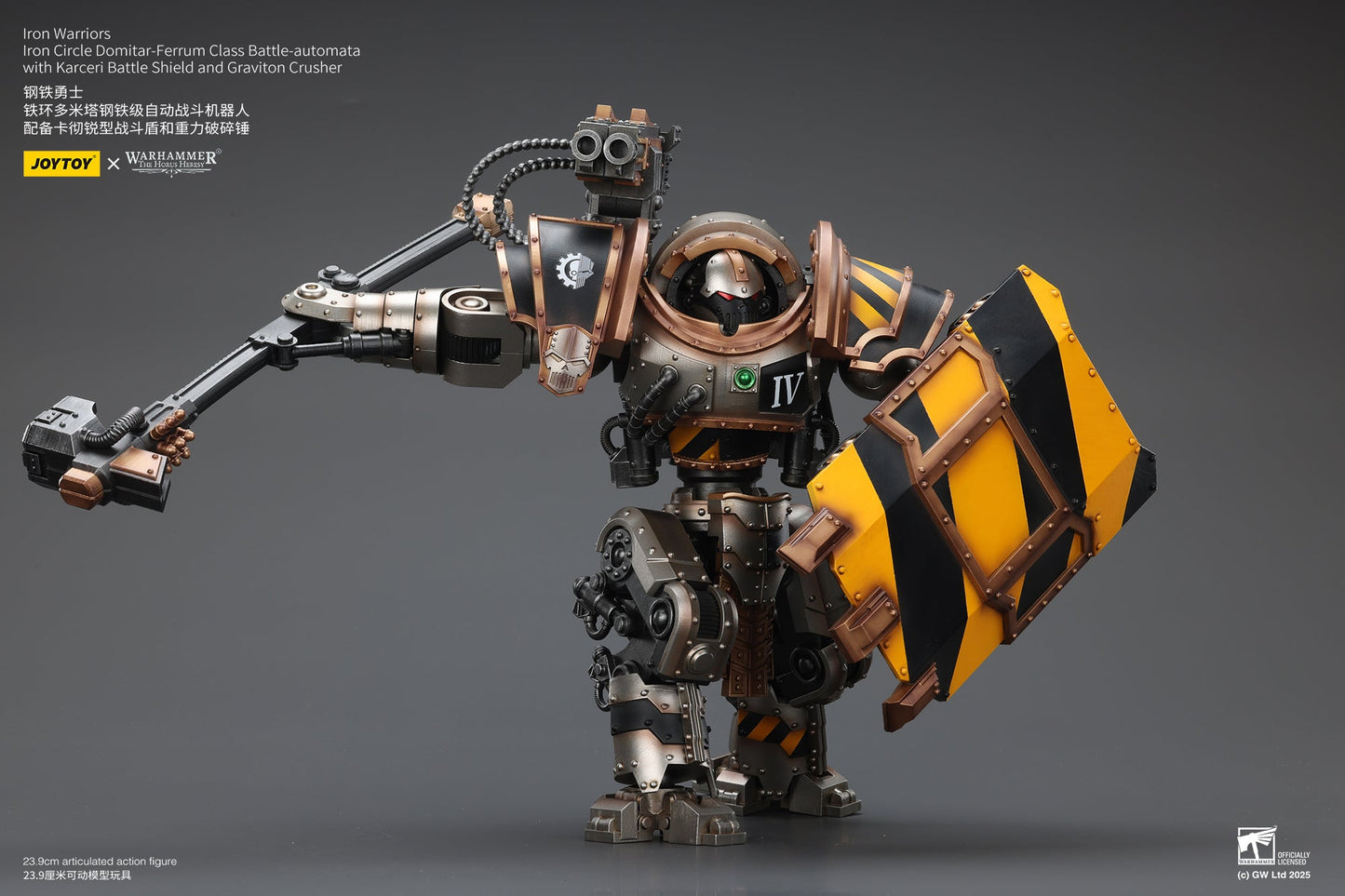 Iron Warriors Iron Circle Domitar-Ferrum Class Battle-automata with Karceri Battle Shield and Graviton Crusher- Warhammer "The Horus Heresy" Action Figure By JOYTOY