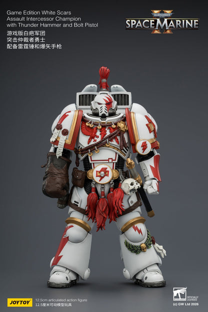 Game Edition White Scars Assault Intercessor Champion with Thunder Hammer and Bolt Pistol Primarch-Warhammer 40k 1/18 Action Figure By JOYTOY