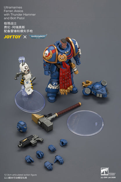 Ultramarines Ferren Areios with Thunder Hammer and Bolt Pistol - Warhammer 40k 1/18 Action Figure By JOYTOY