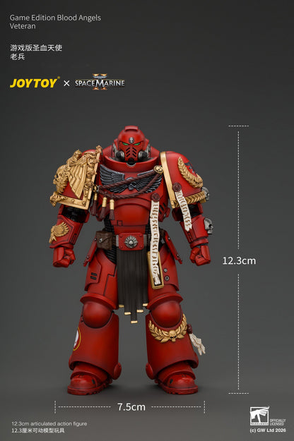 Game Edition Blood Angels Veteran with Bolt Rifle, Chainsword and Bolt Pistol and Plasma Pistol - Warhammer 40k 1/18 Action Figure By JOYTOY