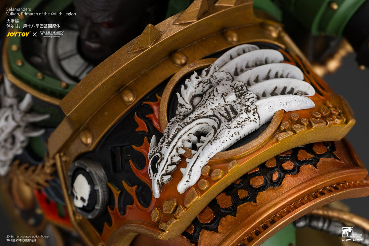 Salamanders Vulkan, Primarch of the XVlllth Legion with Dawnbringer, The Furnace's Heart and Dragon's Breath Gauntlet - Warhammer 30k 1/18 Action Figure By JOYTOY