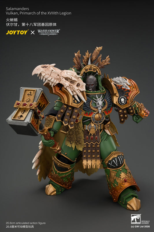 Salamanders Vulkan, Primarch of the XVlllth Legion with Dawnbringer, The Furnace's Heart and Dragon's Breath Gauntlet - Warhammer 30k 1/18 Action Figure By JOYTOY