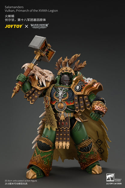 Salamanders Vulkan, Primarch of the XVlllth Legion with Dawnbringer, The Furnace's Heart and Dragon's Breath Gauntlet - Warhammer 30k 1/18 Action Figure By JOYTOY