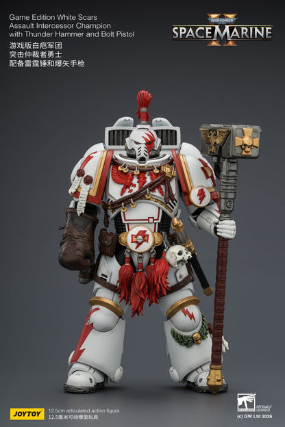 Game Edition White Scars Assault Intercessor Champion with Thunder Hammer and Bolt Pistol Primarch-Warhammer 40k 1/18 Action Figure By JOYTOY