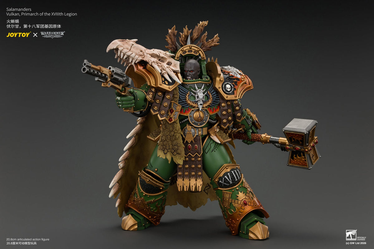 Salamanders Vulkan, Primarch of the XVlllth Legion with Dawnbringer, The Furnace's Heart and Dragon's Breath Gauntlet - Warhammer 30k 1/18 Action Figure By JOYTOY