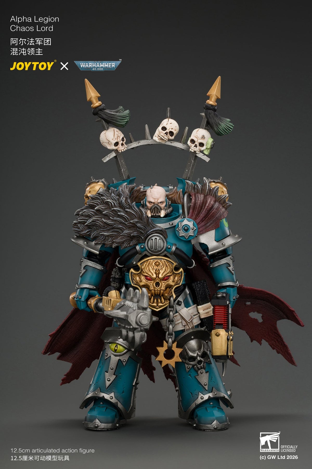 Alpha Legion Chaos Lord with Plasma Pistol and Accursed Weapon - Warhammer 40K 1/18 Action Figure By JOYTOY