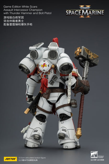 Game Edition White Scars Assault Intercessor Champion with Thunder Hammer and Bolt Pistol Primarch-Warhammer 40k 1/18 Action Figure By JOYTOY