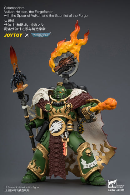 Salamanders Vulkan He'stan, the Forgefather with the Spear of Vulkan and the Gauntlet of the ForgePrimarch-Warhammer 40k 1/18 Action Figure By JOYTOY