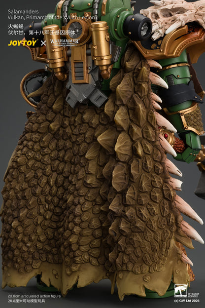 Salamanders Vulkan, Primarch of the XVlllth Legion with Dawnbringer, The Furnace's Heart and Dragon's Breath Gauntlet - Warhammer 30k 1/18 Action Figure By JOYTOY