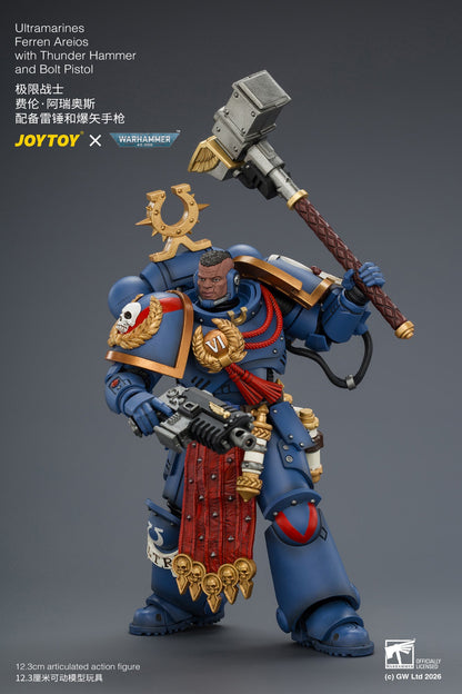 Ultramarines Ferren Areios with Thunder Hammer and Bolt Pistol - Warhammer 40k 1/18 Action Figure By JOYTOY