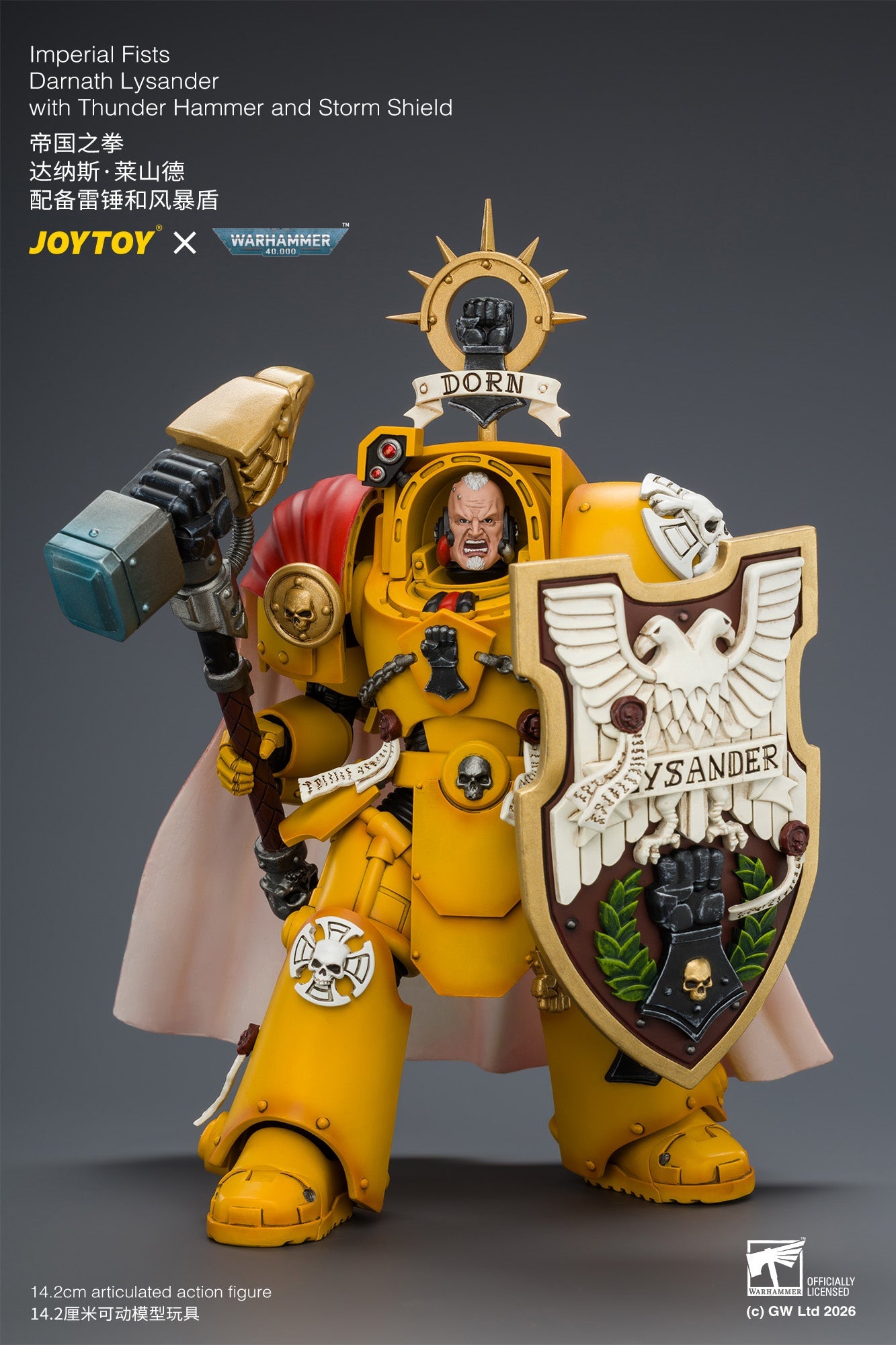 Imperial Fists Darnath Lysander with Thunder Hammer and Storm Shield - Warhammer 40k 1/18 Action Figure By JOYTOY