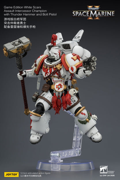 Game Edition White Scars Assault Intercessor Champion with Thunder Hammer and Bolt Pistol Primarch-Warhammer 40k 1/18 Action Figure By JOYTOY