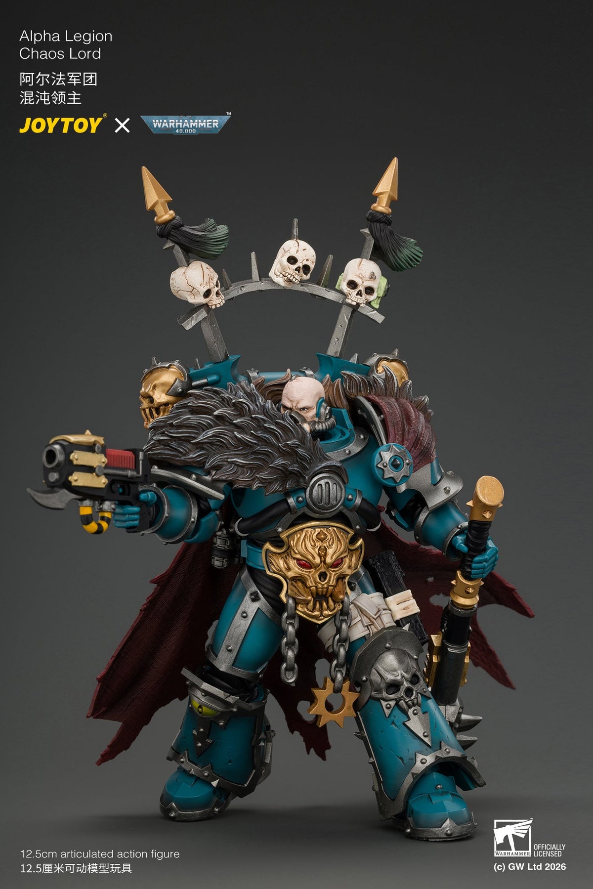 Alpha Legion Chaos Lord with Plasma Pistol and Accursed Weapon - Warhammer 40K 1/18 Action Figure By JOYTOY