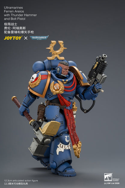 Ultramarines Ferren Areios with Thunder Hammer and Bolt Pistol - Warhammer 40k 1/18 Action Figure By JOYTOY