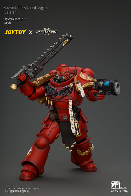 Game Edition Blood Angels Veteran with Bolt Rifle, Chainsword and Bolt Pistol and Plasma Pistol - Warhammer 40k 1/18 Action Figure By JOYTOY