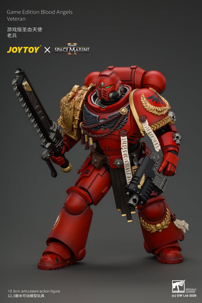 Game Edition Blood Angels Veteran with Bolt Rifle, Chainsword and Bolt Pistol and Plasma Pistol - Warhammer 40k 1/18 Action Figure By JOYTOY
