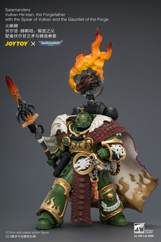 Salamanders Vulkan He'stan, the Forgefather with the Spear of Vulkan and the Gauntlet of the ForgePrimarch-Warhammer 40k 1/18 Action Figure By JOYTOY