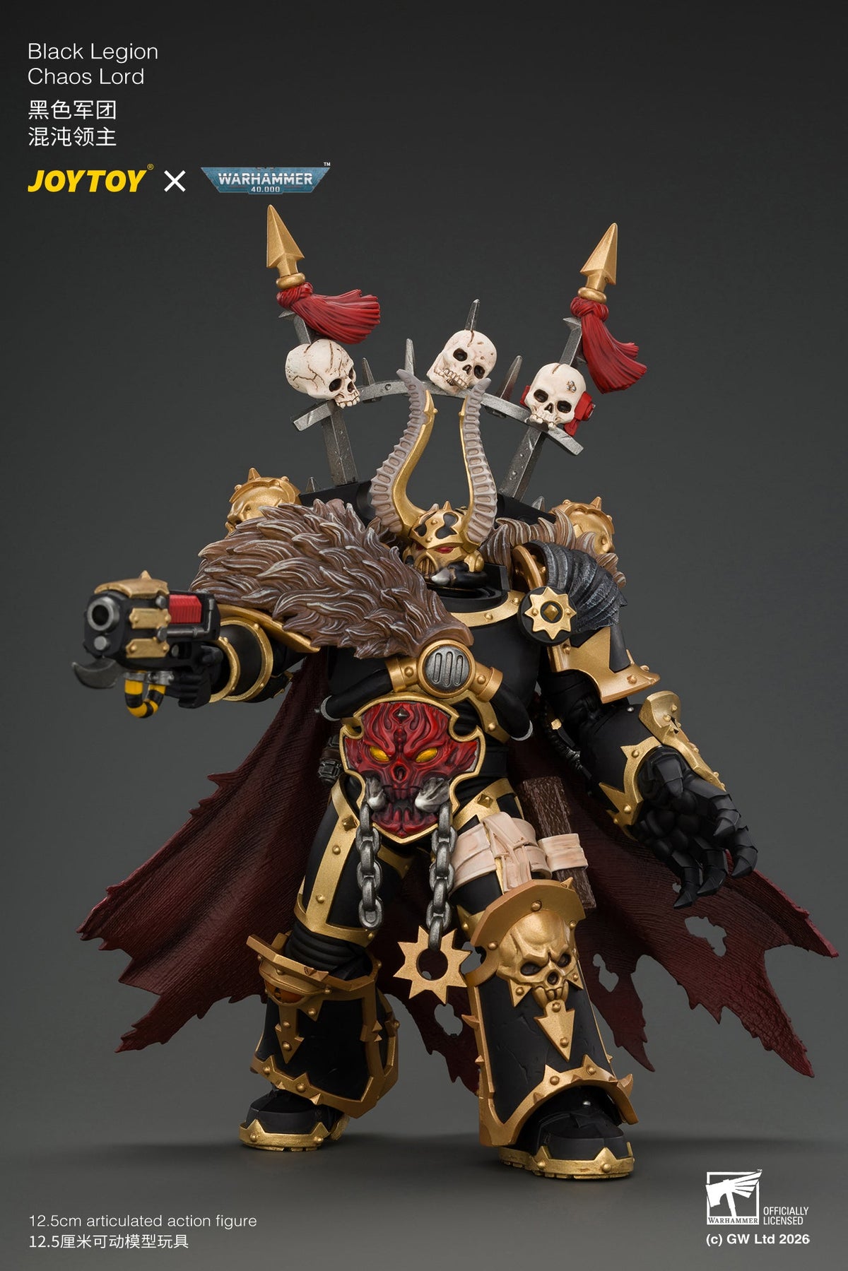 Black Legion Chaos Lord with Power Fist, Plasma Pistol and Astartes Chainblade - Warhammer 40K 1/18 Action Figure By JOYTOY