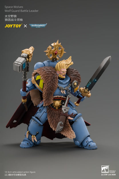 Space Wolves Wolf Guard Battle Leader with Master-crafted Power Weapon, Storm Shield, Thunder Hammer,Master-crafted Heavy Bolt Pistol, and Plasma Pistol - Warhammer 40k 1/18 Action Figure By JOYTOY