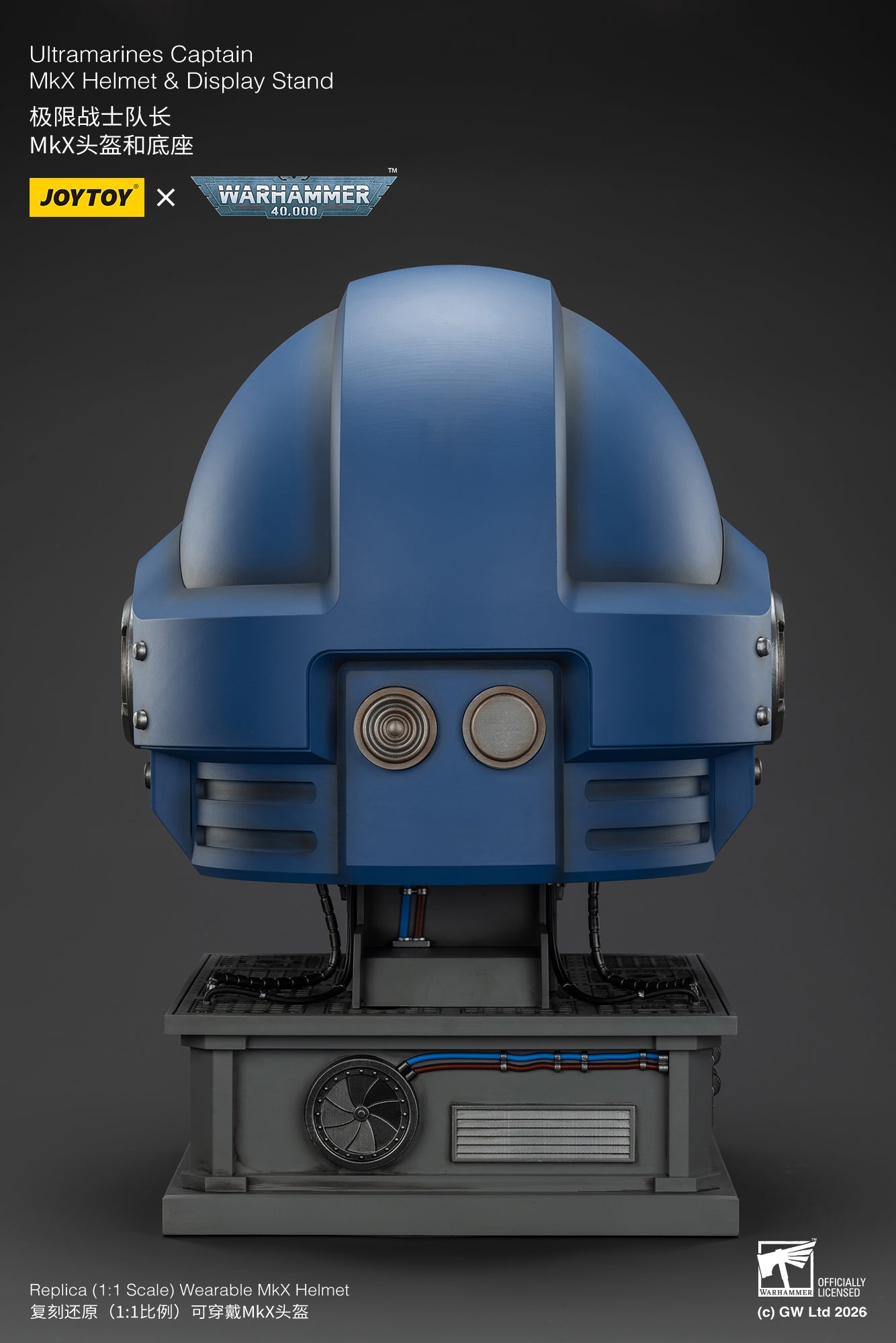 Ultramarines Captain MkX Helmet & Display Stand- Warhammer 40k 1/1 Action Figure By JOYTOY