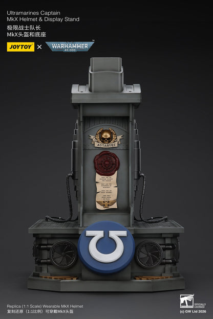 Ultramarines Captain MkX Helmet & Display Stand- Warhammer 40k 1/1 Action Figure By JOYTOY