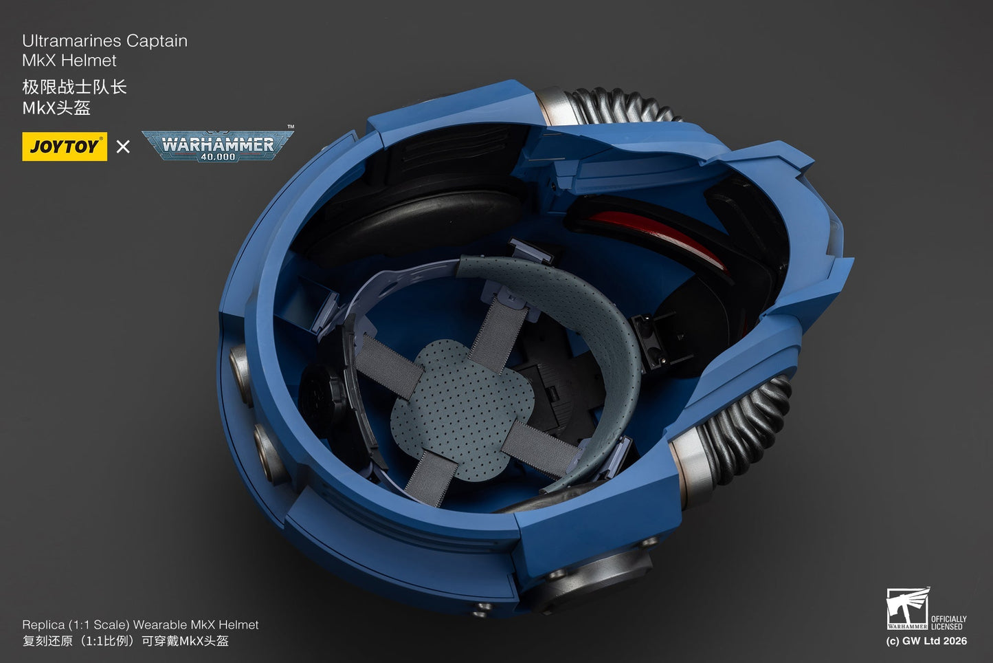 Ultramarines Captain MkX Helmet & Display Stand- Warhammer 40k 1/1 Action Figure By JOYTOY